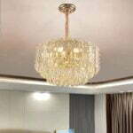 Candelabru Cristal, Elit's EsnH98046-400, 5 X E27, Auriu, 40 cm