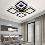 Lustra LED Cu Telecomanda, Elit's Cristal, 4 Patrate, Negru, 180 W, RGB