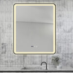 Oglindă Baie LED și Dezaburire Elit's Premium cu Senzor Touch, Lumina Rece, Caldă și Neutră, 60x100cm, cu rama Negru Antichizat, Ceas