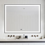 Oglindă Baie LED și Dezaburire Elit's Premium cu Senzor Touch, Lumina Rece, Caldă și Neutră, 120x80 cm, cu rama Negru Antichizat, Ceas - imagine 2