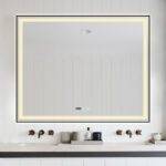 Oglindă Baie LED și Dezaburire Elit's Premium cu Senzor Touch, Lumina Rece, Caldă și Neutră, 120x80 cm, cu rama Negru Antichizat, Ceas - imagine 5