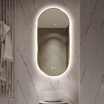 Oglindă Baie LED și Dezaburire Premium cu Senzor Touch, Lumina Rece, Caldă și Neutră, 50x80cm, cu rama Gold