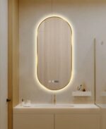 Oglindă LED Touch Premium, Dezaburire, Rama Auriu, 3 Tipuri Lumină 50x100 cm