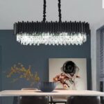 Candelabru Cristal, 8 X E27, Negru, 80x30cm - imagine 3