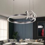 Lustra LED Suspendata Cu Telecomanda, 3 Tipuri De Lumina, Inaltime Reglabila, 70W, Gri