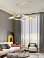 Lustra LED Suspendata Cu Telecomanda, 3 Tipuri De Lumina, Inaltime Reglabila, 39W, Auriu