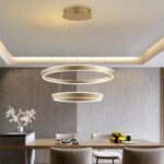 Lustra LED Suspendata Cu Telecomanda, 3 Tipuri De Lumina, Inaltime Reglabila, 240W, Auriu