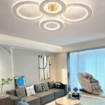 Lustra LED Cu Telecomanda, 3 Tipuri De Lumina Plus Lumina RGB, Intensitate Reglabila, 186W, Auriu