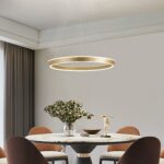 Lustra LED Suspendata Cu Telecomanda, 3 Tipuri De Lumina, Inaltime Reglabila, 160W, Auriu