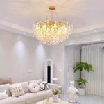 Candelabru Eva Cristal, 8 Becuri E14, Auriu