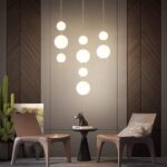 Pendul LED cu 3 Tipuri de Lumina, Inaltime Reglabila, Doua Globuri, 40W, Auriu