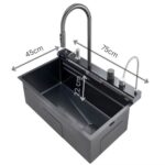Chiuveta Bucatarie Multifunctionala cu LED, Inox, Gri Inchis – Negru, EVD 75×45 cm - imagine 3