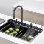 Chiuveta Bucatarie Multifunctionala cu LED, Inox, Gri Inchis – Negru, EVD 75×45 cm
