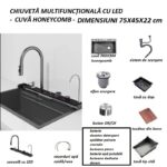 Chiuveta Bucatarie Multifunctionala cu LED, Inox, Gri Inchis – Negru, EVD 75×45 cm - imagine 5