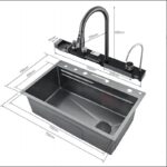 Chiuveta Bucatarie Multifunctionala cu LED, Inox, Gri Inchis–Negru, EVD 75×45 cm - imagine 2