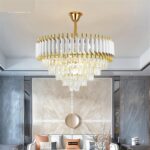 Candelabru Cristal, 12 X E27, Alb/Auriu 75cm