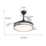 Lustră LED cu Ventilator Retractabil, 3 Tonuri de Lumină, Motor Cupru, Temporizare și Telecomandă, Negru - imagine 4