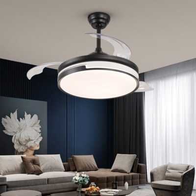 Lustră LED cu Ventilator Retractabil, 3 Tonuri de Lumină, Motor Cupru, Temporizare și Telecomandă, Negru