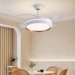 Lustră LED cu Ventilator Retractabil, 3 Tonuri de Lumină, Motor Cupru, Temporizare și Telecomandă, Alb
