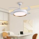 Lustră LED cu Ventilator Retractabil, 3 Tonuri de Lumină, Motor Cupru, Temporizare și Telecomandă, Alb - imagine 4