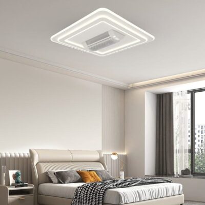 Lustra LED cu ventilator, Design Patrat, 6 Trepte de Viteza