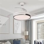 Ventilator Plafon LED cu Lumină în 3 Tonuri, Motor Cupru, Temporizare și Telecomandă, Alb+Negru - imagine 2