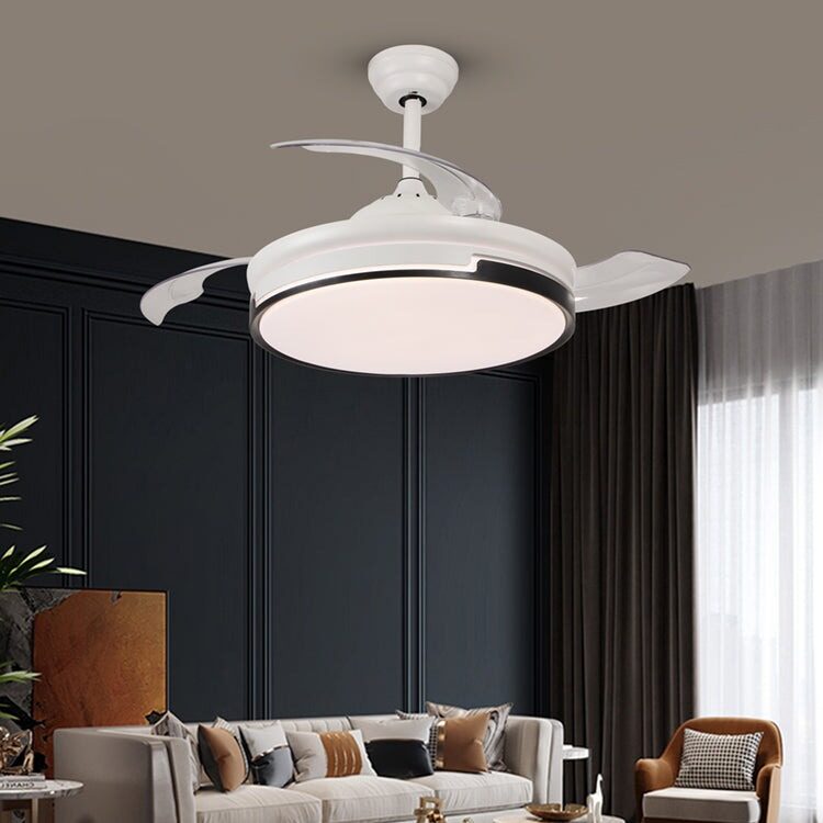 Lustracuventilator_ESC-410YYWH_B Ventilator Plafon LED cu Lumină în 3 Tonuri, Motor Cupru, Temporizare și Telecomandă, Alb+Negru - imagine 1