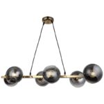Lustră Gold Suspendată cu Șase Globuri Fumurii, 6 Dulii E27
