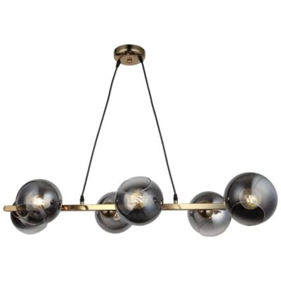 Lustră Gold Suspendată cu Șase Globuri Fumurii, 6 Dulii E27