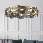 Lustră Suspendată din Sticlă – 8 Brațe, E14, Design Auriu Elegant, Ø60 cm, Înălțime Reglabilă - imagine 4