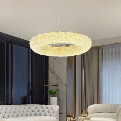Lustră LED Suspendată cu Telecomandă – Ø60 cm, 3 Tipuri de Lumină, Intensitate Reglabilă, Design Auriu