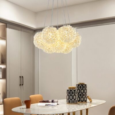 Lustră Suspendată cu 7 Abajururi – Fasung G9, Design Auriu Elegant, Înălțime Reglabilă, Ø35 cm