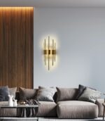 Aplică Auriu cu Cristale – 2 Fasunguri E14, Design Elegant din Metal și Cristal, 46×20×10 cm - imagine 2