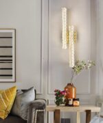 Aplică LED Auriu cu Cristale – 10W, 2 Surse de Iluminare, 3 Tonuri de Lumină, 50×12×12 cm