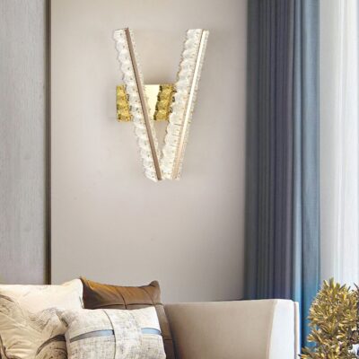 Aplică LED Auriu cu Cristale – 2 Surse, 10W, 3 Tipuri de Lumină, 35×20×12 cm