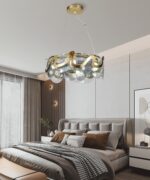 Lustră Suspendată din Sticlă – 8 Brațe, E14, Design Auriu Elegant, Ø60 cm, Înălțime Reglabilă - imagine 3