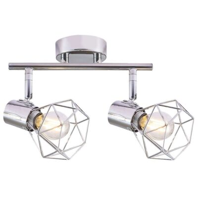 Lustră Rustică cu 2 Brațe, Argintiu – Soclu E14, Design din Metal, 370×100×190 mm