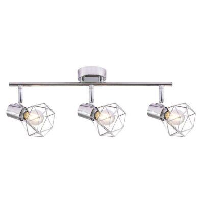 Lustră Rustică cu 3 Brațe, Argintiu – Soclu E14, Design Din Metal, 480×100×190 mm