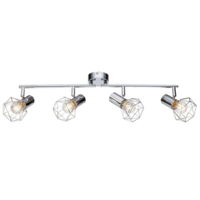 Lustră Rustică cu 4 Brațe, Argintiu – Soclu E14, Design Vintage din Metal, 480×100×190 mm