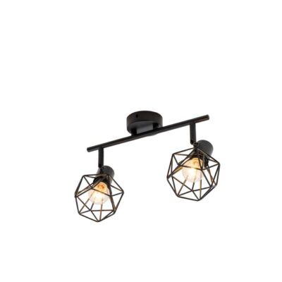Lustră Rustică cu 2 Brațe, Negru – Soclu E14, Design din Metal, 370×100×190 mm