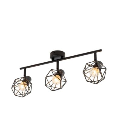 Lustră Rustică cu 3 Brațe, Negru – Soclu E14, Design Din Metal, 480×100×190 mm