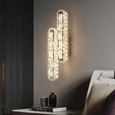 Aplică LED Auriu cu Cristale – 10W, 2 Surse de Iluminare, 3 Tonuri de Lumină, 50×20×10 cm