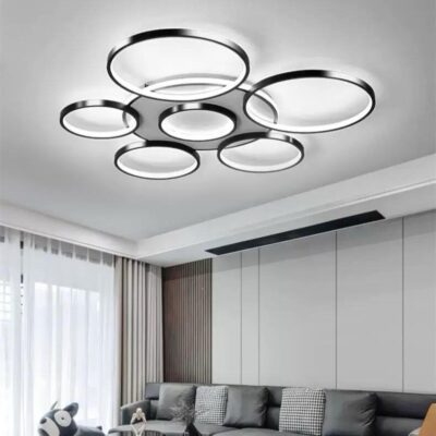 Lustră LED cu Telecomandă – 137W, 3 Tipuri de Lumină, Intensitate Reglabilă, Design Negru, 80x80 cm