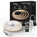 Kit Bandă LED COB cu Telecomandă – 5 m, Lumină Caldă 3000 K, 14 W/m, 24 V, Transformator 72 W 💡