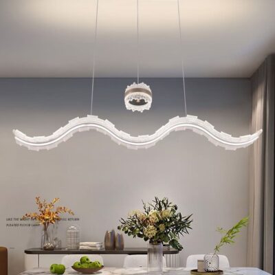 Lustră LED dining suspendată gri rose, 180W – 3 surse de iluminare, telecomandă, intensitate reglabilă