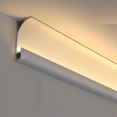Profil LED Aplicat – Tip Scafă / Plintă, Aluminiu Alb, Lungime 3 m