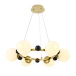 Lustră Suspendată cu 6 Abajururi – Design Auriu/Negru, Ø60 cm, Fasung E27, Înălțime Reglabilă