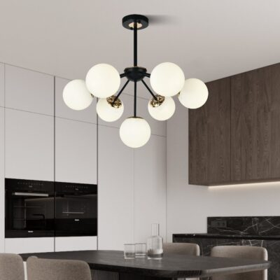 Lustra model N36368-7 – 7 x E27, abajururi elegante, finisaj negru