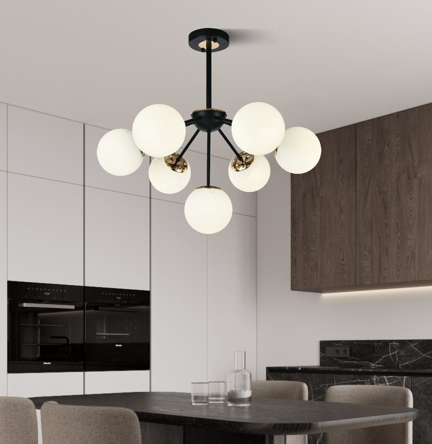 Lustra model N36368-7 – 7 x E27, abajururi elegante, finisaj negru2 Lustra model N36368-7 – 7 x E27, abajururi elegante, finisaj negru - imagine 1
