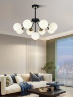 Lustra model N36368-9 – 9 x E27, abajururi elegante, finisaj negru - imagine 2